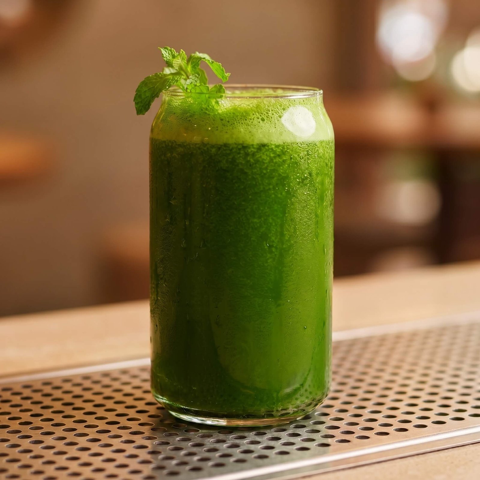 Jugo verde de espinaca, manzana y pepino en La Rúa Café